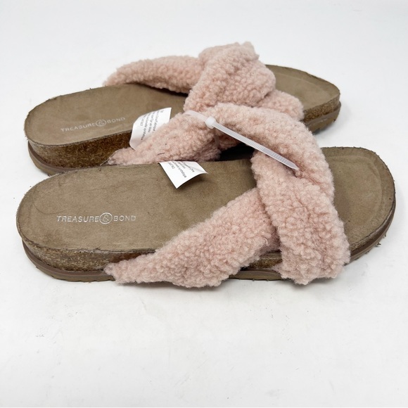 Treasure & Bond Davina Faux Shearling Slides Size 7 Pink Blush Teddy - Picture 3 of 8